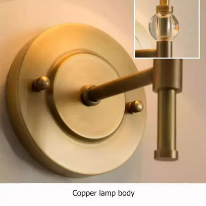 Luxury european brass copper wall lamp bedroom crystal sconce