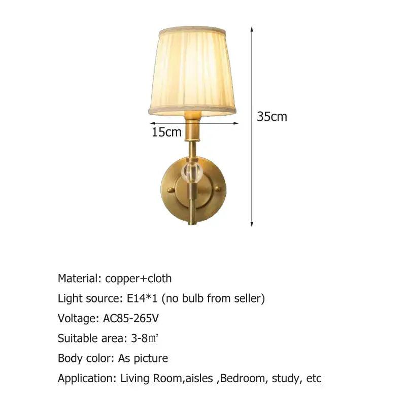 Luxury european brass copper wall lamp bedroom crystal sconce