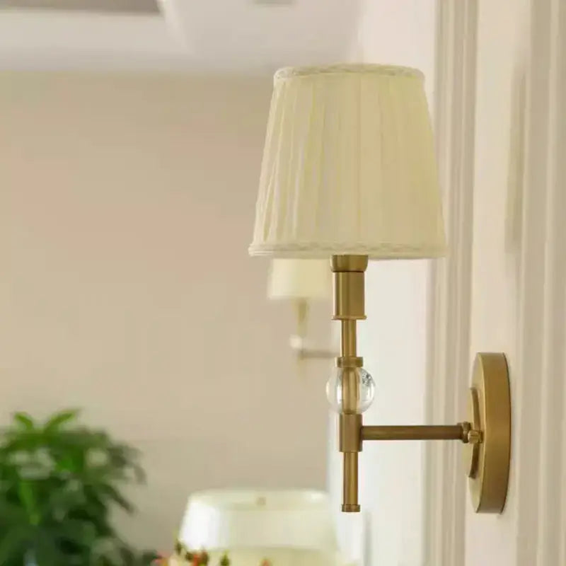 Luxury european brass copper wall lamp bedroom crystal sconce