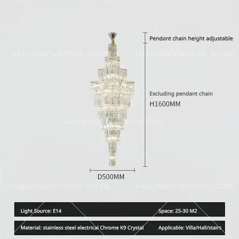 Luxury european crystal staircase chandelier for villa living room