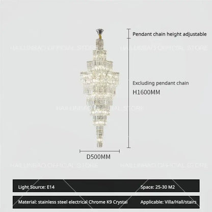 Luxury european crystal staircase chandelier for villa living room