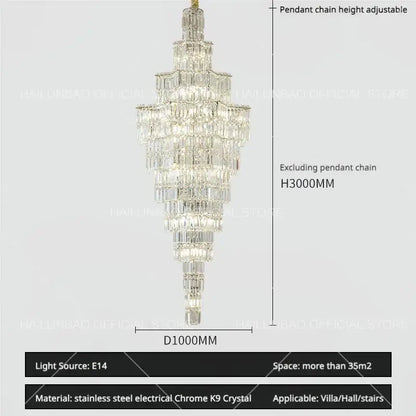 Luxury european crystal staircase chandelier for villa living room