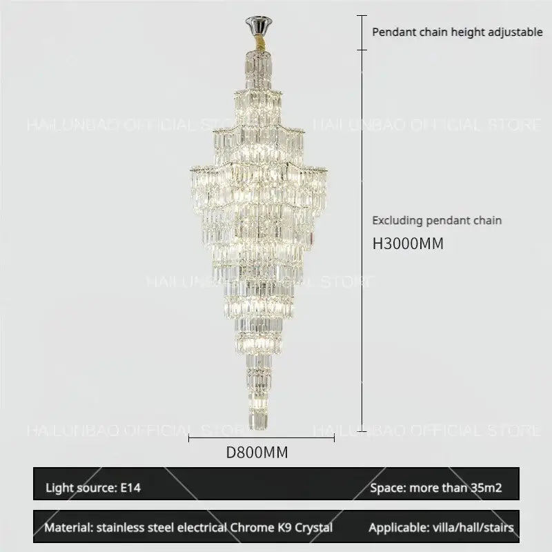 Luxury european crystal staircase chandelier for villa living room