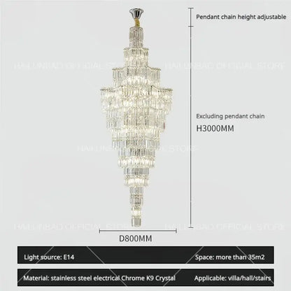 Luxury european crystal staircase chandelier for villa living room