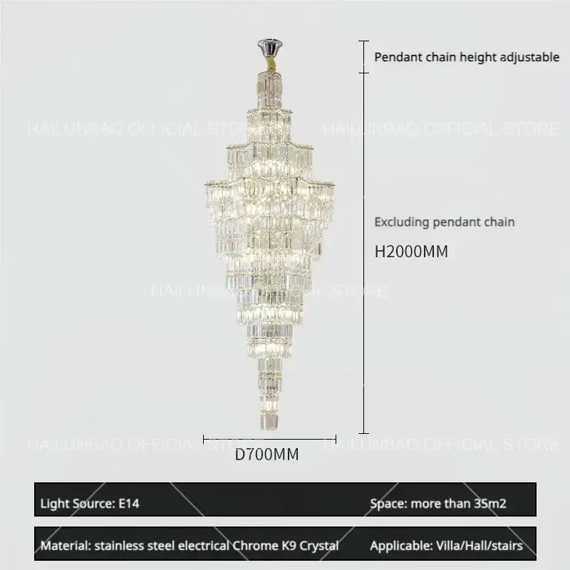 Luxury european crystal staircase chandelier for villa living room