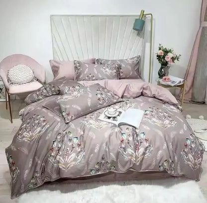 DecorBites™ Luxury Flamingo Leaf Bedding Set Queen King Size