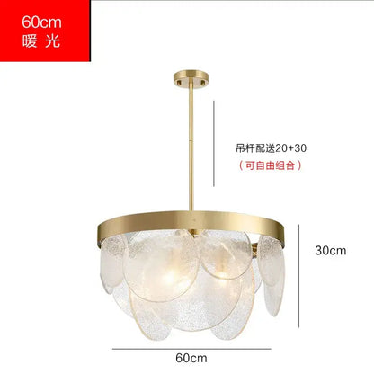 Luxury glass copper led pendant light for dining room