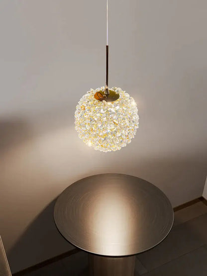 Luxury gold and amber crystal ball pendant light bedroom lighting
