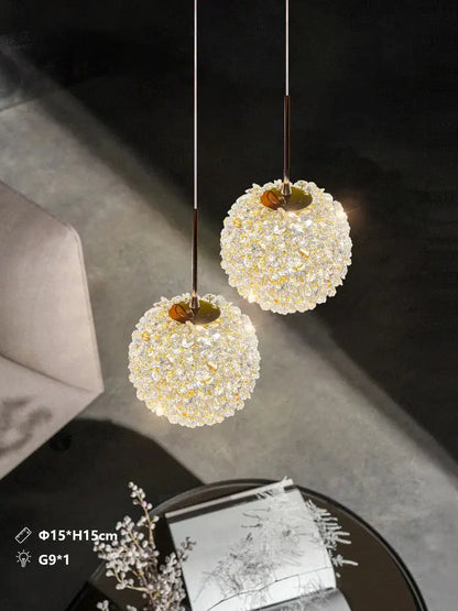 Luxury gold and amber crystal ball pendant light bedroom lighting