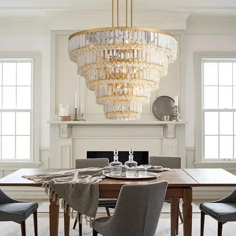 Luxury gold and amber crystal round pendant lights living room