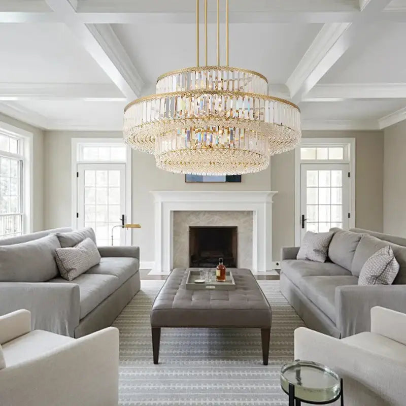 Luxury gold and amber crystal round pendant lights living room