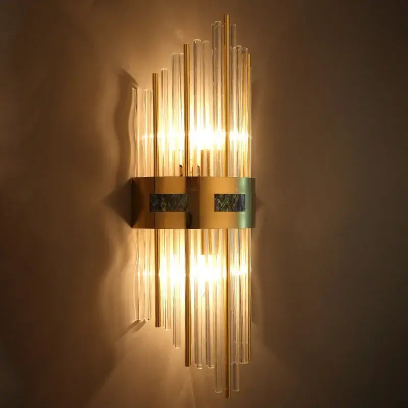 Luxury gold and blue crystal led wall lamp for dining room