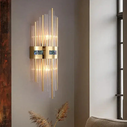 Luxury gold and blue crystal led wall lamp for dining room