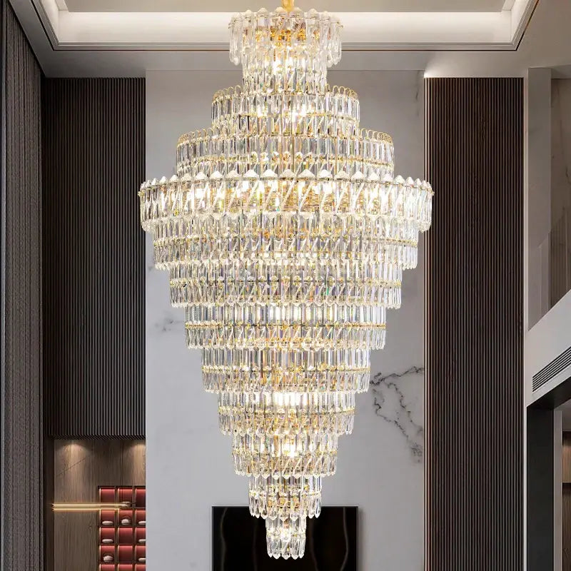 Luxury gold and clear crystal chandelier for living room staircase