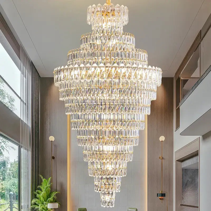 Luxury gold and clear crystal chandelier for living room staircase