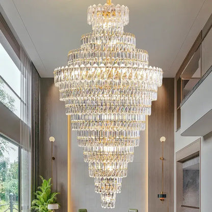 Luxury gold and clear crystal chandelier for living room staircase