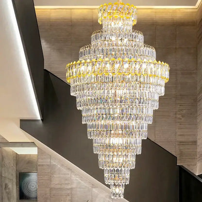 Luxury gold and clear crystal chandelier for living room staircase