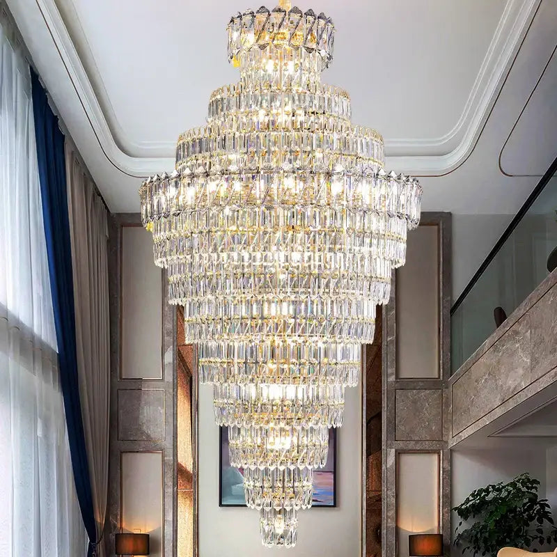 Luxury gold and clear crystal chandelier for living room staircase