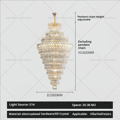 Luxury gold and clear crystal chandelier for living room staircase
