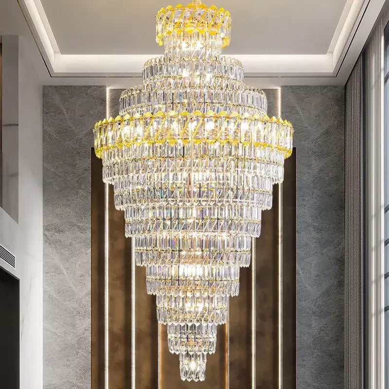 Luxury gold and clear crystal chandelier for living room staircase