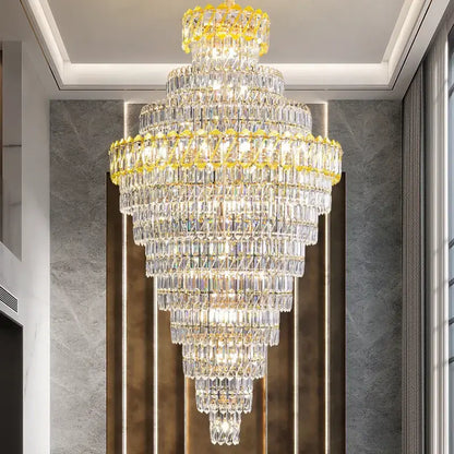 Luxury gold and clear crystal chandelier for living room staircase