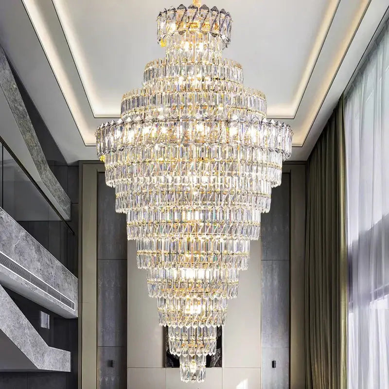 Luxury gold and clear crystal chandelier for living room staircase