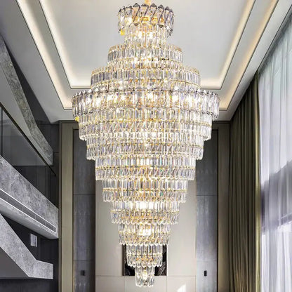 Luxury gold and clear crystal chandelier for living room staircase