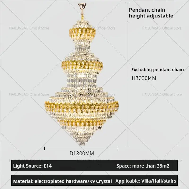 Luxury gold and clear crystal chandelier living room light