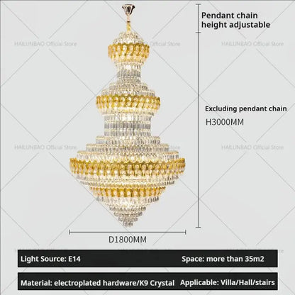 Luxury gold and clear crystal chandelier living room light