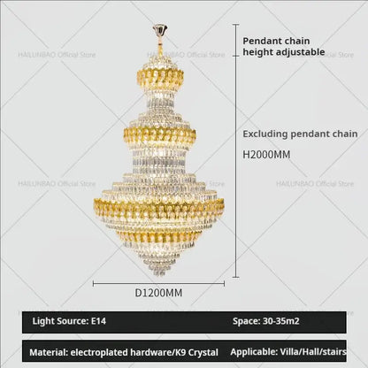 Luxury gold and clear crystal chandelier living room light