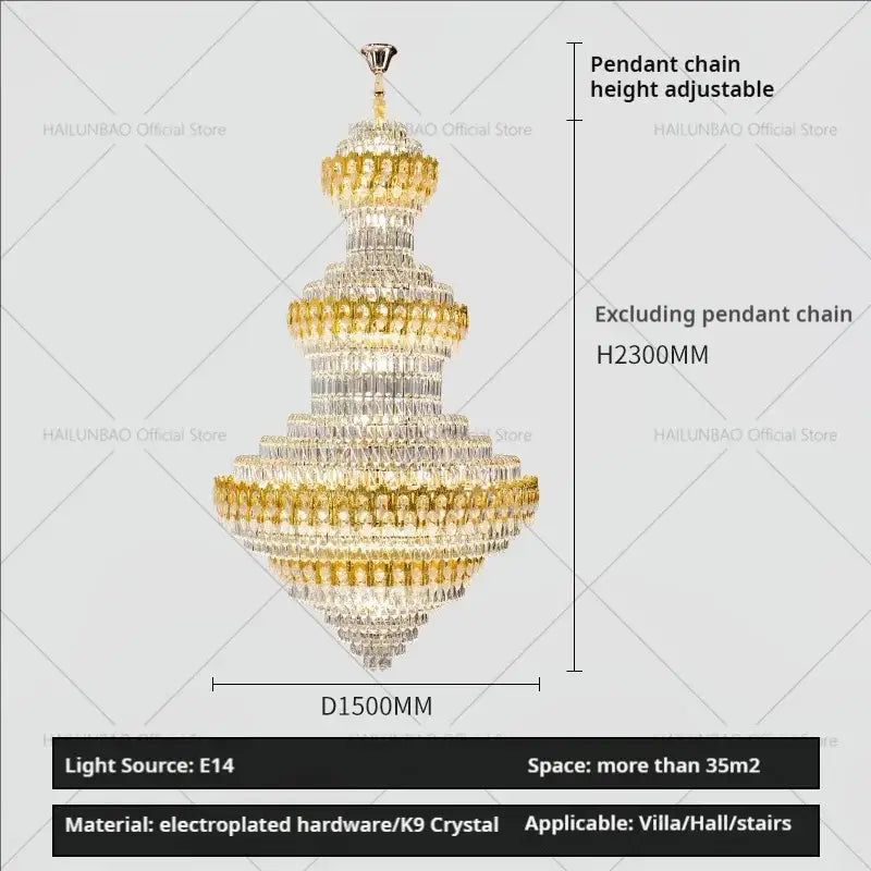 Luxury gold and clear crystal chandelier living room light
