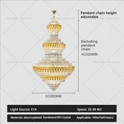 Luxury gold and clear crystal chandelier living room light