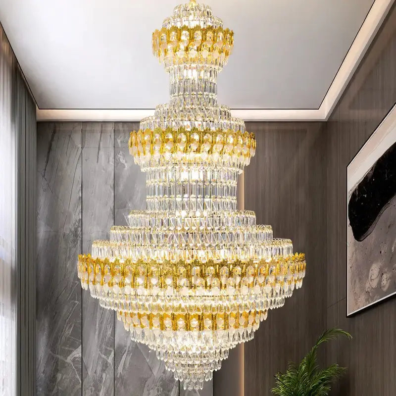 Luxury gold and clear crystal chandelier living room light