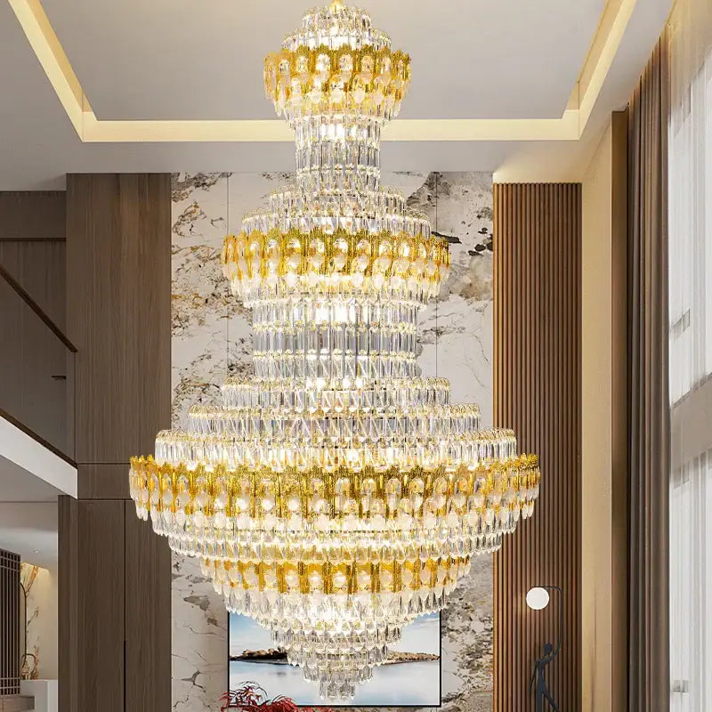 Luxury gold and clear crystal chandelier living room light