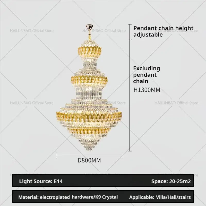 Luxury gold and clear crystal chandelier living room light