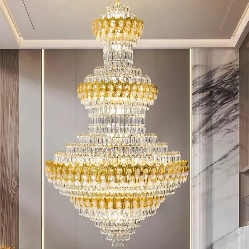 Luxury gold and clear crystal chandelier living room light