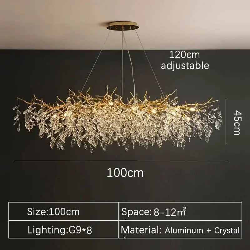 Luxury gold branch crystal pendant chandelier dining room light