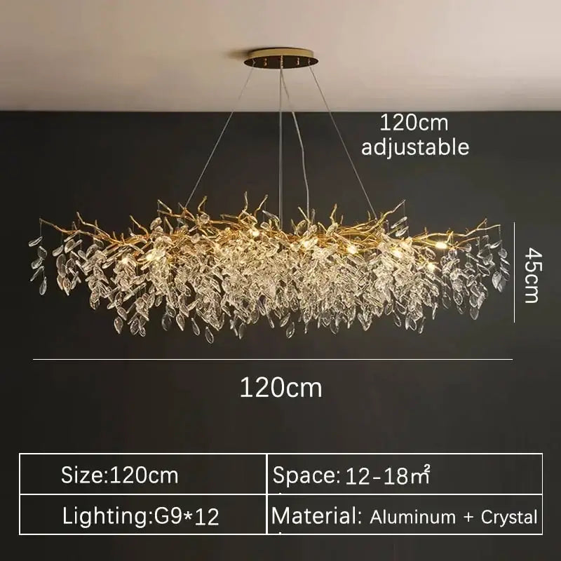 Luxury gold branch crystal pendant chandelier dining room light