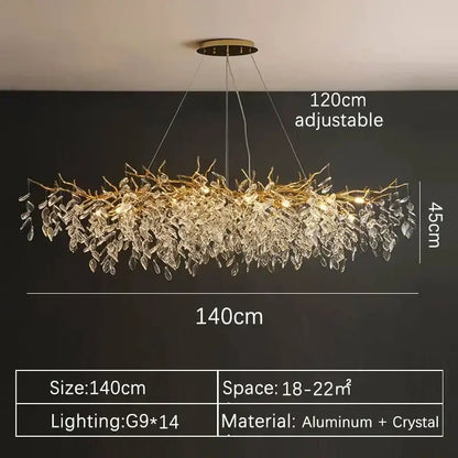 Luxury gold branch crystal pendant chandelier dining room light