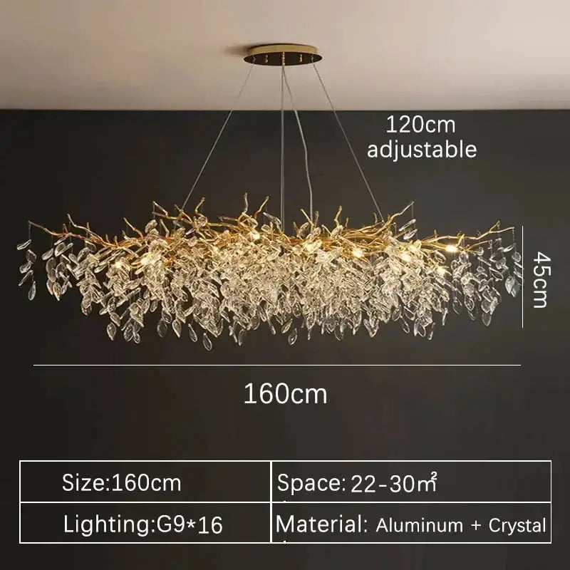 Luxury gold branch crystal pendant chandelier dining room light