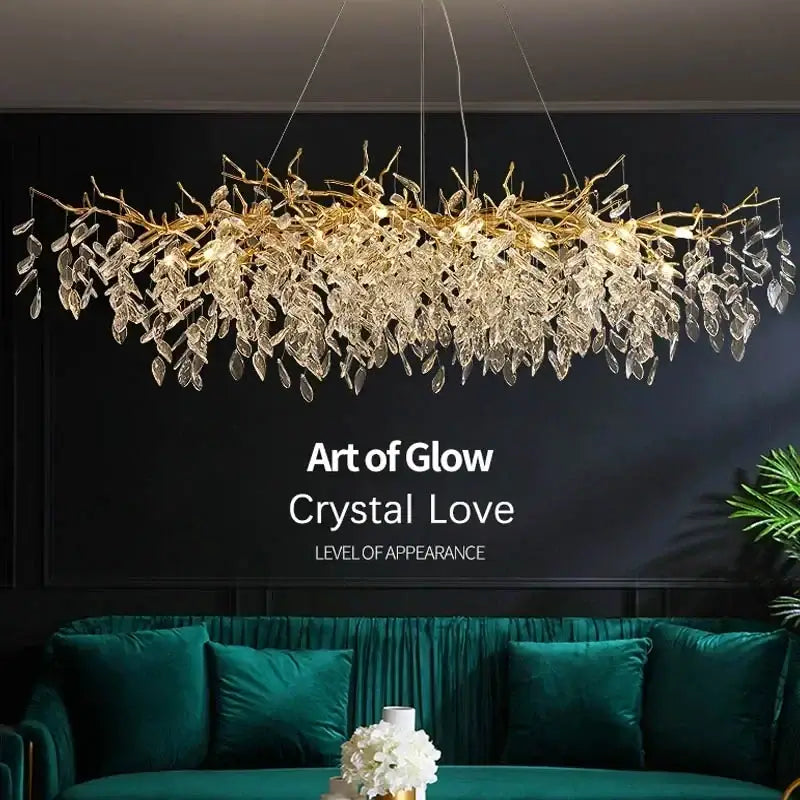 Luxury gold branch crystal pendant chandelier dining room light