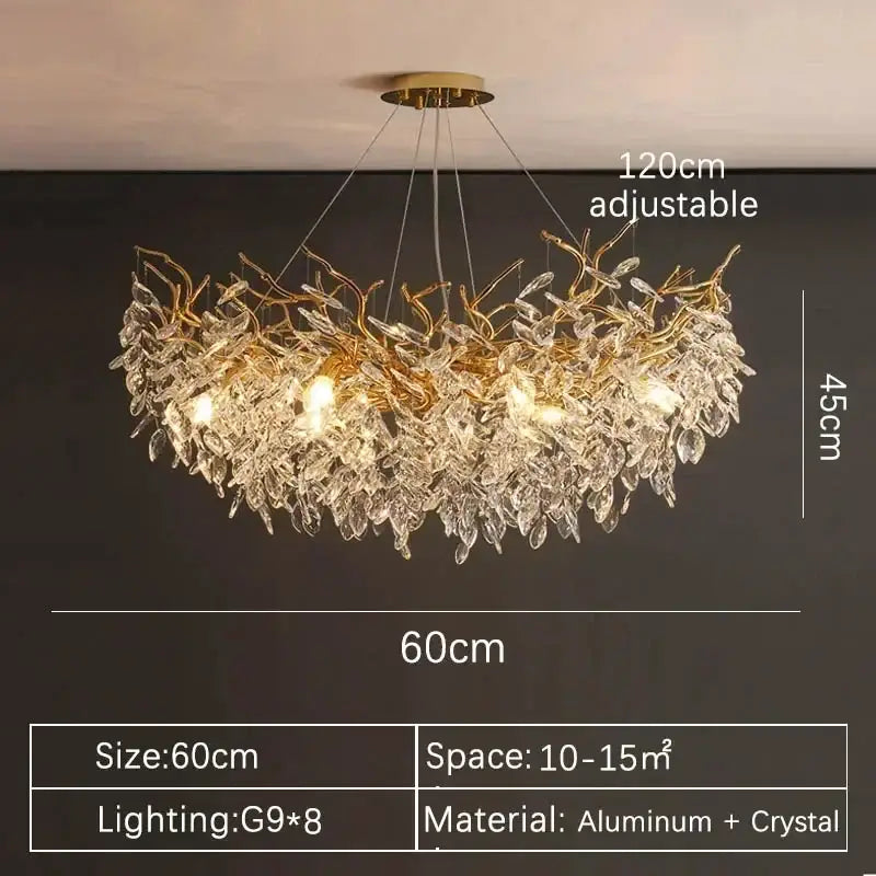 Luxury gold branch crystal pendant chandelier dining room light