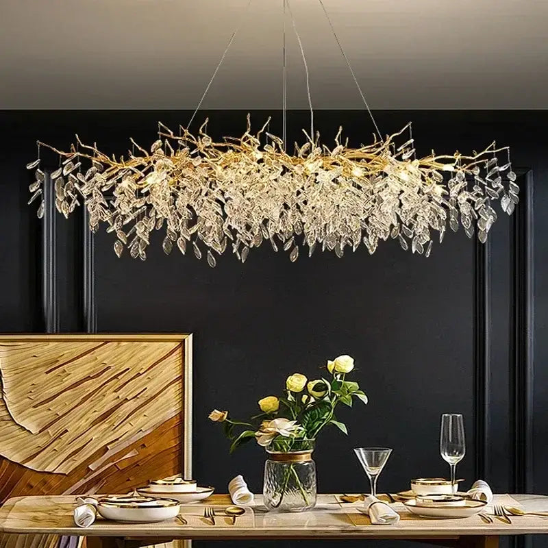 Luxury gold branch crystal pendant chandelier dining room light