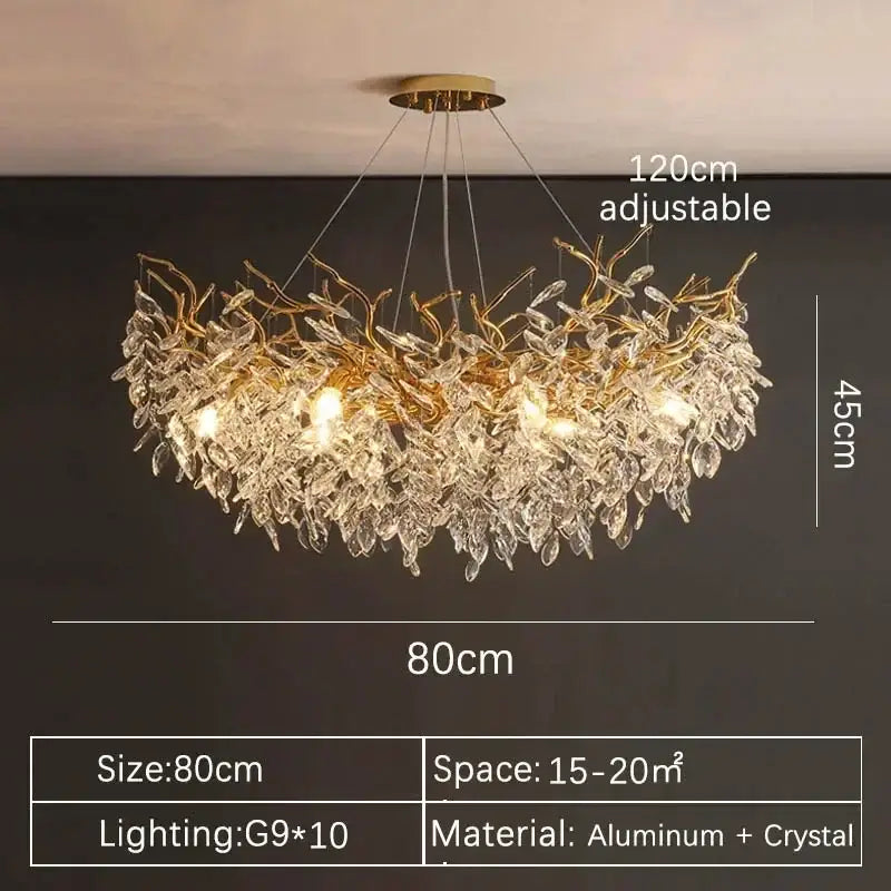 Luxury gold branch crystal pendant chandelier dining room light