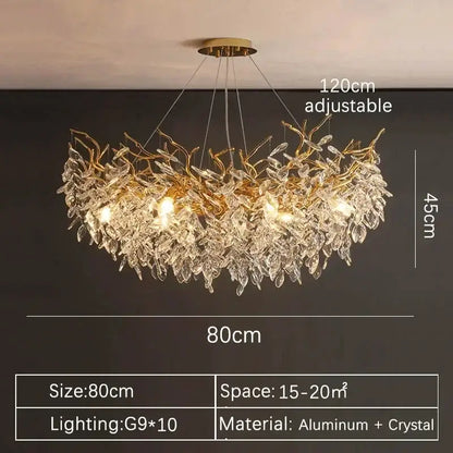 Luxury gold branch crystal pendant chandelier dining room light