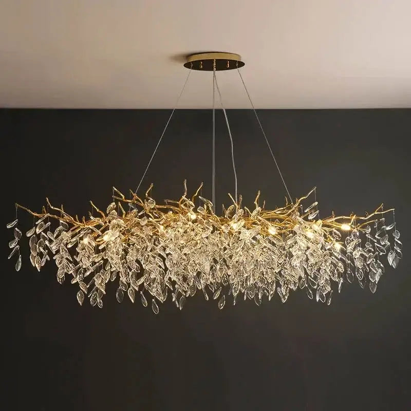Luxury gold branch crystal pendant chandelier dining room light