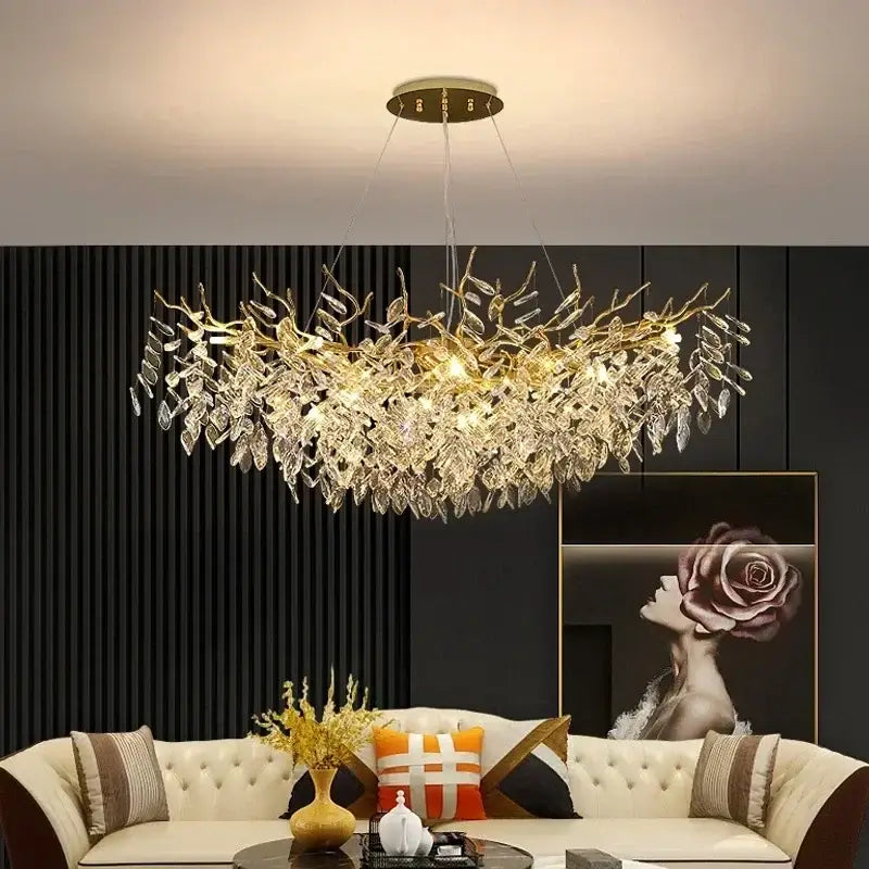 Luxury gold branch crystal pendant chandelier dining room light