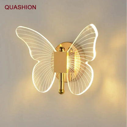 Luxury gold butterfly copper wall lamp bedroom led sconce