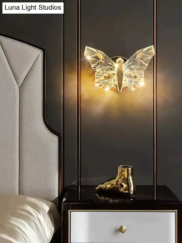 Luxury gold butterfly wall lamp for bedroom lighting