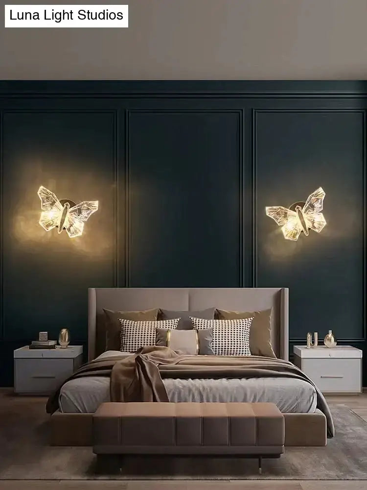 Luxury gold butterfly wall lamp for bedroom lighting